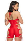 Red Halter Lace Up Romper