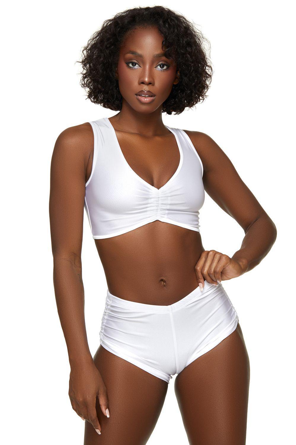 White Sleeveless Scrunch Top