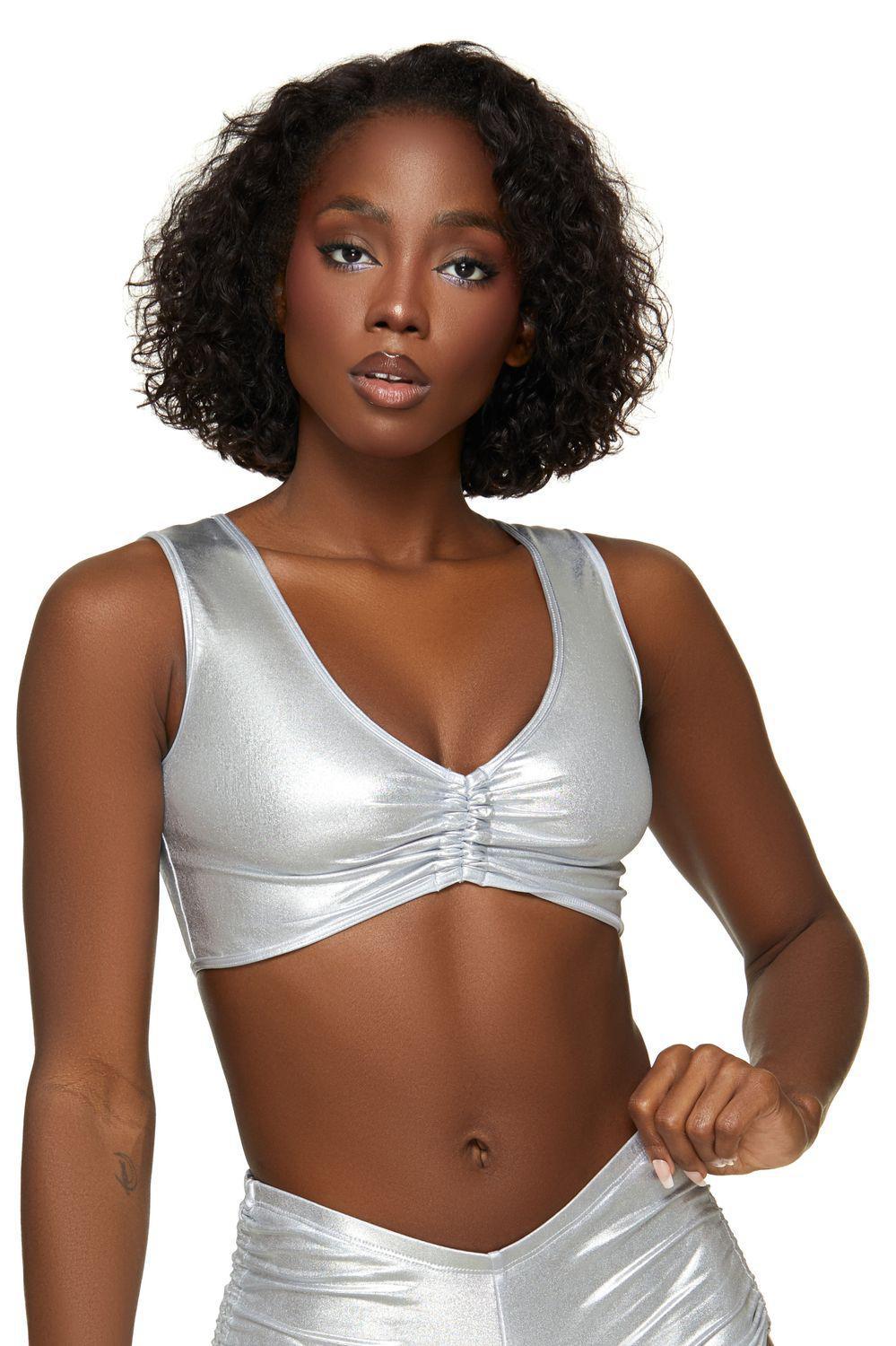 Silver Sleeveless Scrunch Top