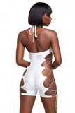White Halter Lace Up Romper