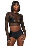 Black Fishnet Long Sleeve Crop Top