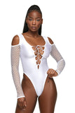 White Lace Up Shoulder Bodysuit