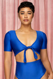 Royal Blue Short Sleeve Tie Up Top