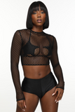 Black Fishnet Long Sleeve Crop Top
