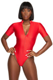 Red Short Sleeve T-Neck Bodysuit