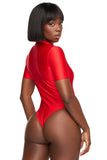 Red Short Sleeve T-Neck Bodysuit