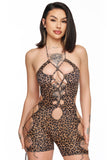 Cheetah Halter Lace Up Romper