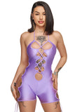 Lavender Halter Lace Up Romper