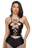 Black Halter Lace Up Sides Crop Top