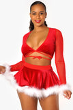 Red velvet Tie Up Top With Fur