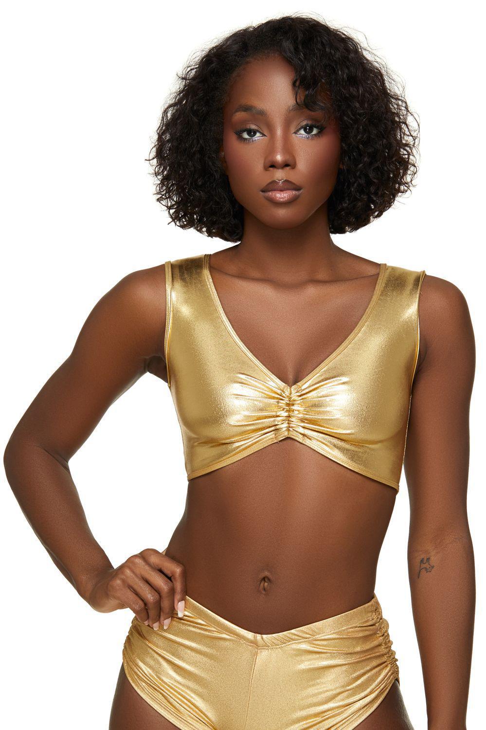Gold Sleeveless Scrunch Top