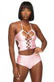 Bubblegum Pink Halter Lace Up Sides Crop Top
