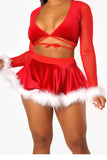 Red Velvet and Fur Skirt