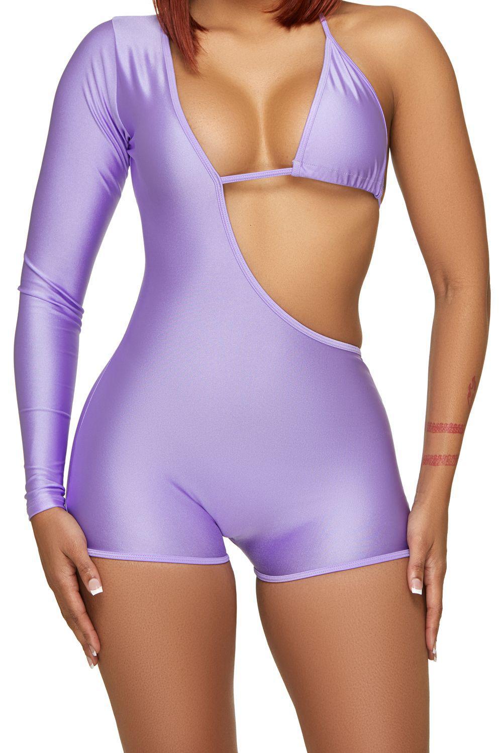Lavender One Sleeve Bikini Romper