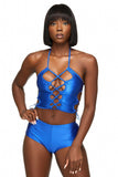 Royal Blue Halter Lace Up Sides Crop Top
