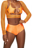 Neon Orange Fishnet Cut Out Crop Top