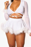 White Velvet Skirt with Fur