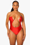 Red Criss Cross Cut Out Bodysuit