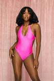 Neon Pink Open CrissCross Back Bodysuit