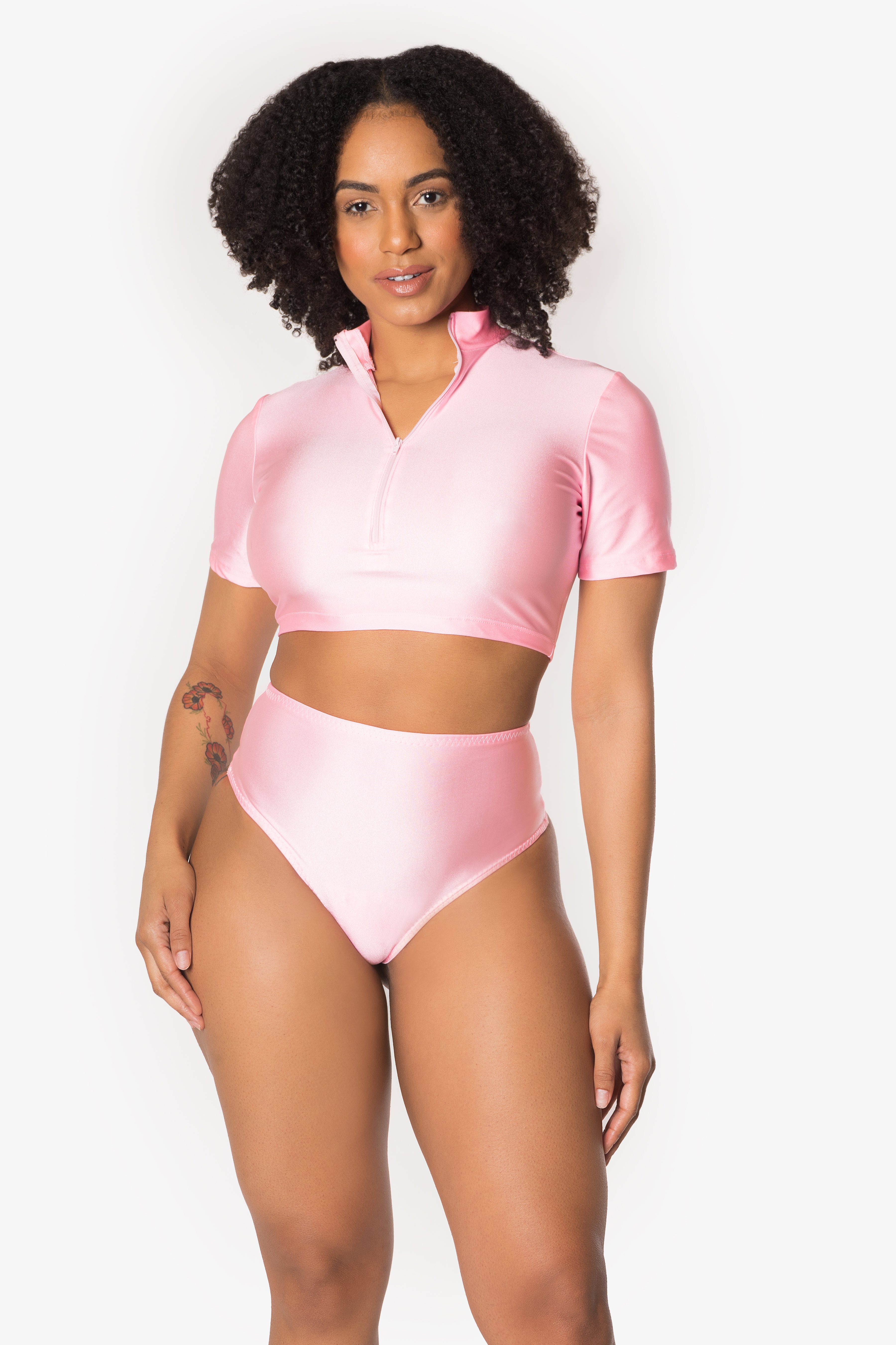 Bubblegum Pink Zipper Crop Top
