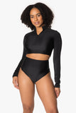 Black Long Sleeve Zipper Crop Top