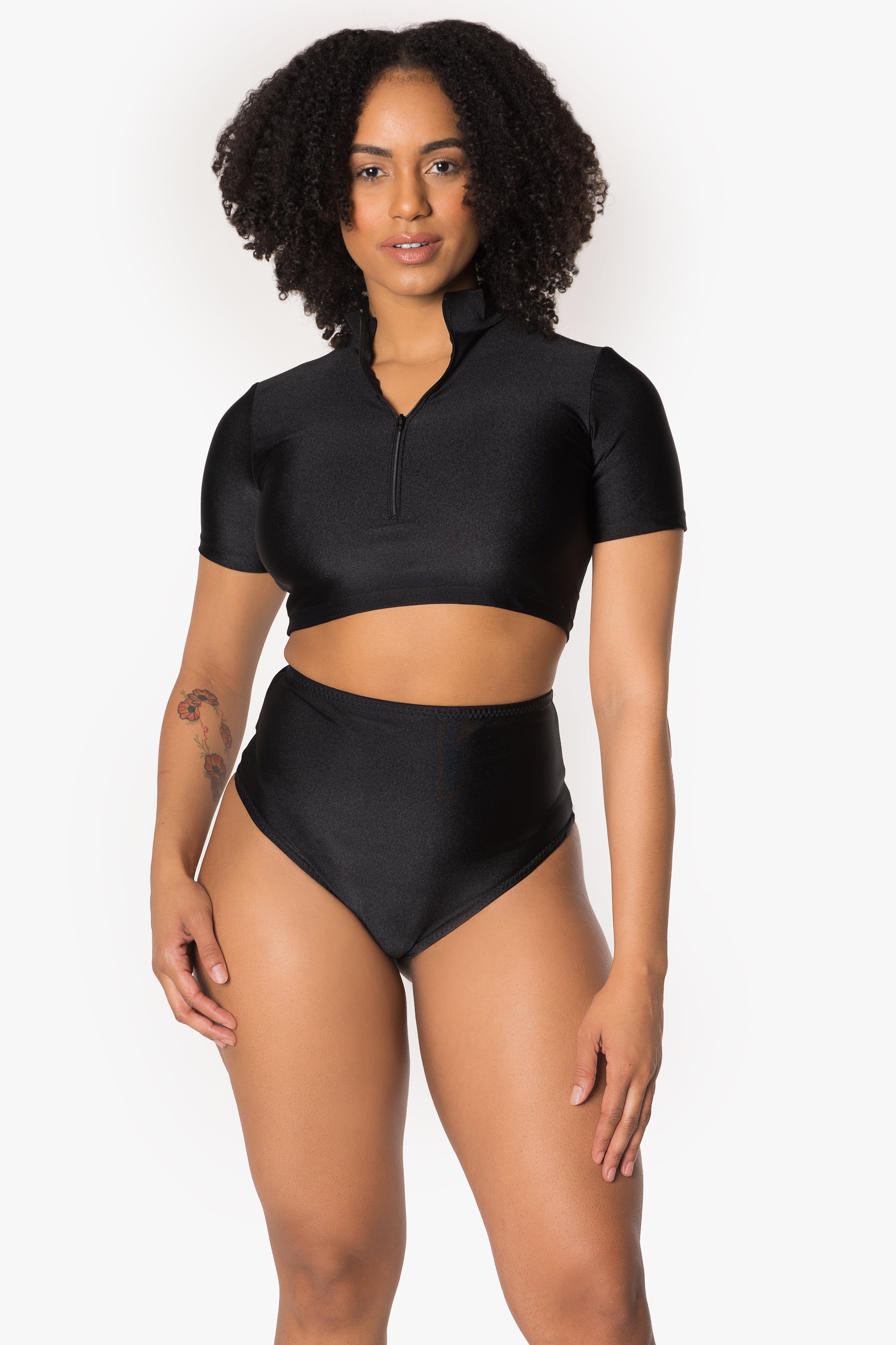 Black Zipper Crop Top