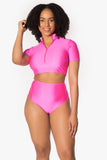 Neon Pink Zipper Crop Top