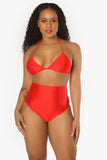 Red Bikini Top and High Waisted Bottoms Set