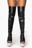 Black Thigh High Diamond Platform Shoes