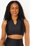 Black Sleeveless Collared Zipper Crop Top