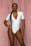 White Short Sleeve T-Neck Bodysuit