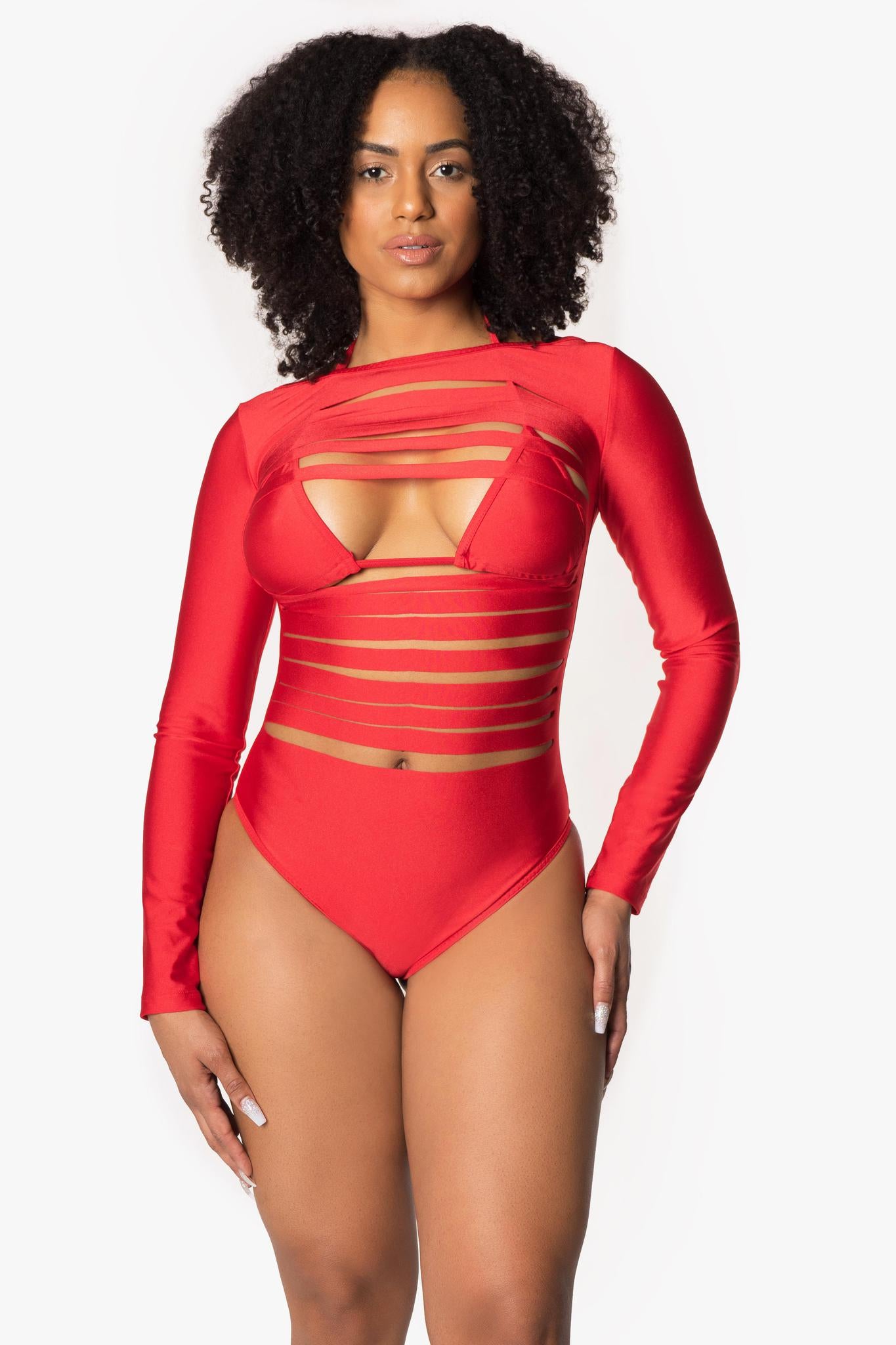 Body de manga larga con abertura frontal y parte superior de bikini personalizado por encargo en grupo