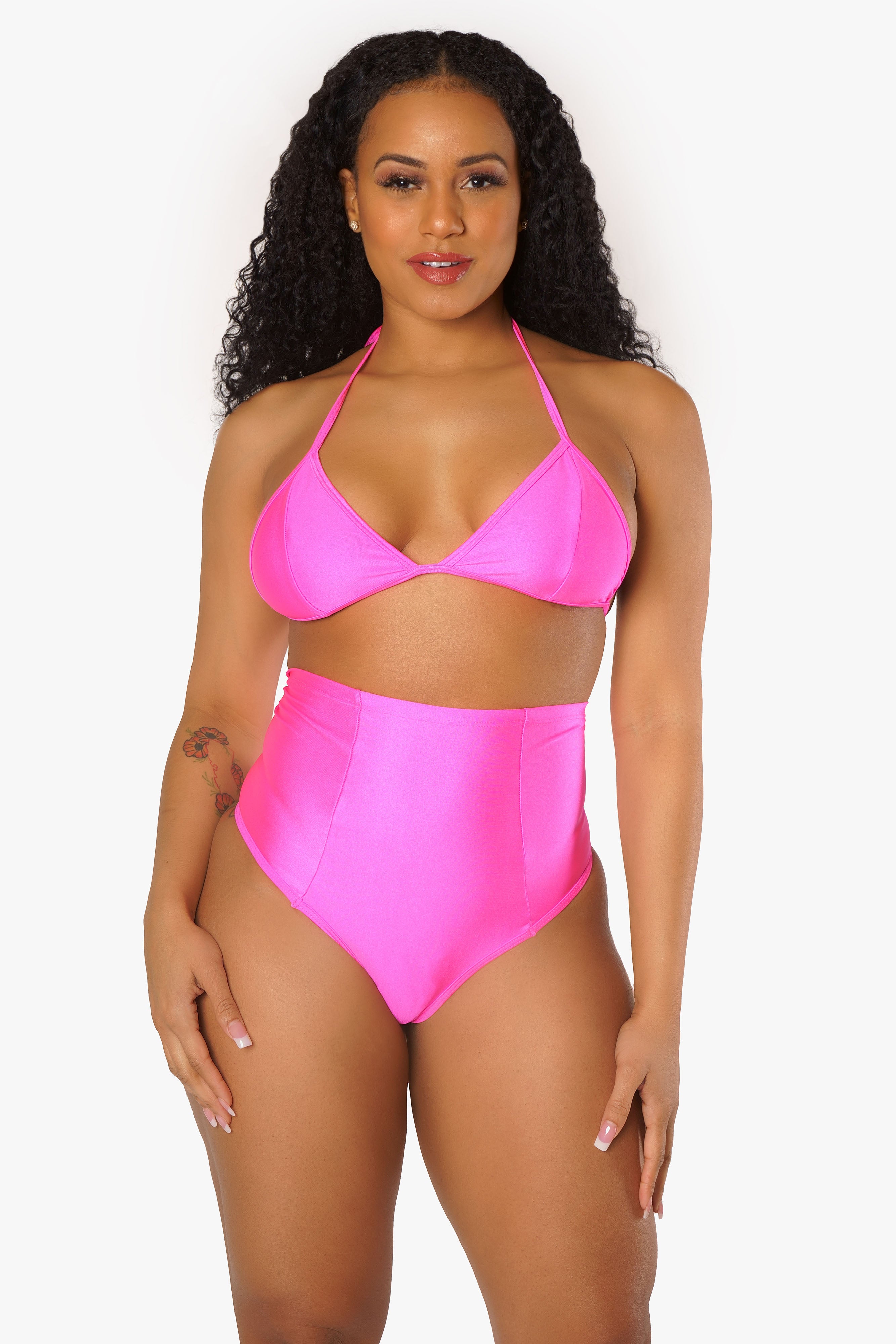 Pink Bikini Top and High Waisted Bottoms Set