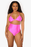 Pink Bikini Top and High Waisted Bottoms Set