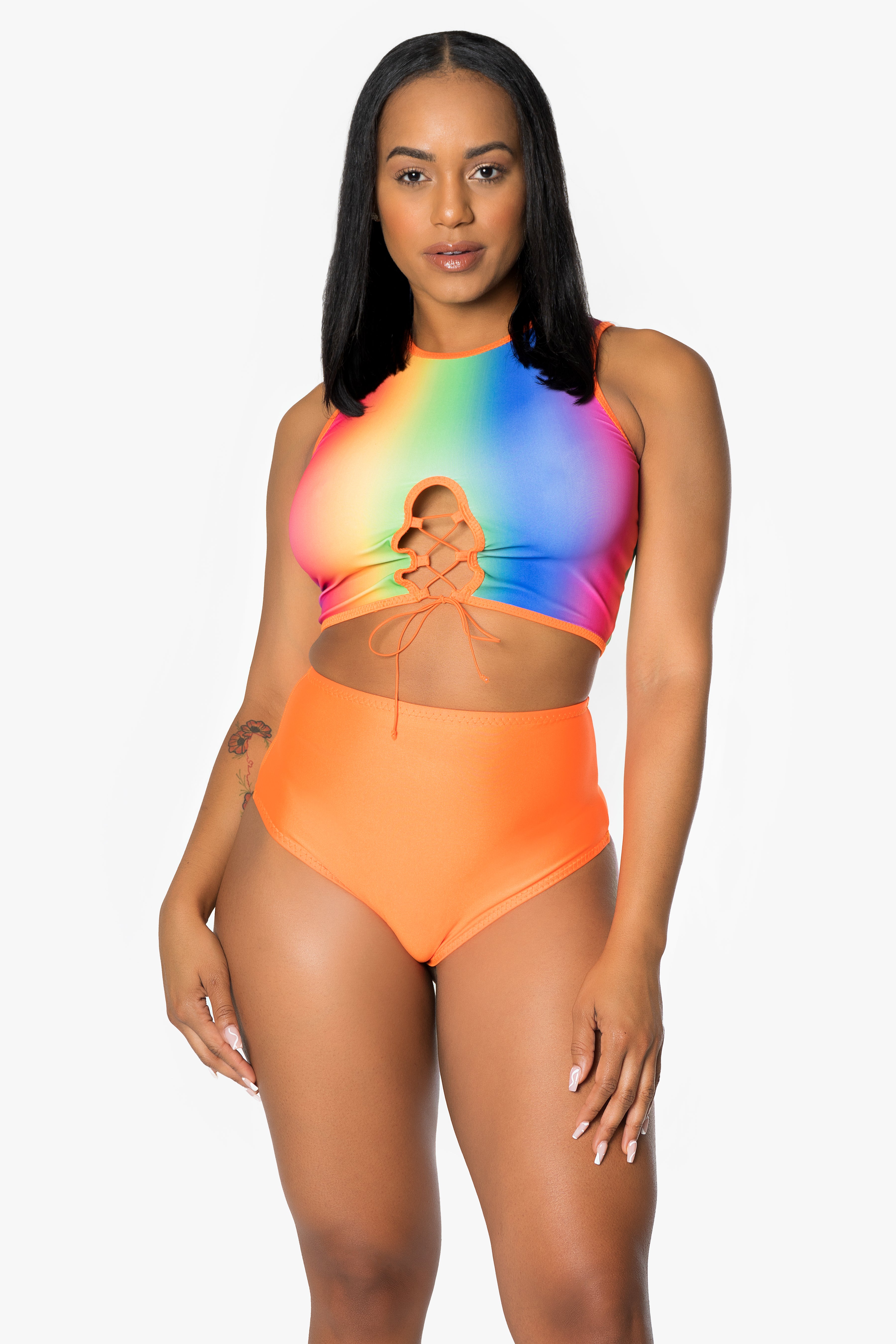 Rainbow Orange Cut Out Racerback Crop Top