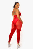 Red Velvet and Sheer Jumpsuit