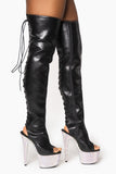 Black Thigh High Diamond Platform Shoes