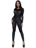 Black Sheer Rhinestone Catsuit