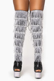 Rhinestone Fringe Thigh High Boots with Diamond Platform