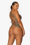 Leopard Cut Out One Piece Swimsuit with Metal Ring Accents