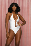 Alluring White Infinity Halter Bodysuit