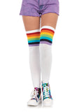 Medias deportivas hasta el muslo con canalé multicolor arcoíris