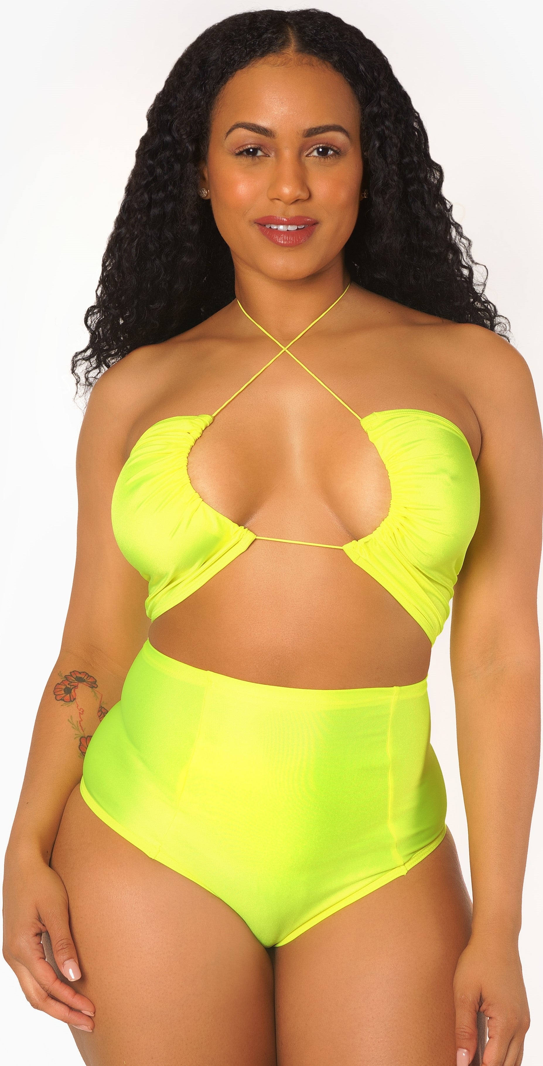 Top corto con cordón ajustable de color amarillo neón