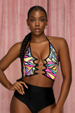 Abstract Rainbow Triangle Halter Infinity Cropped Top