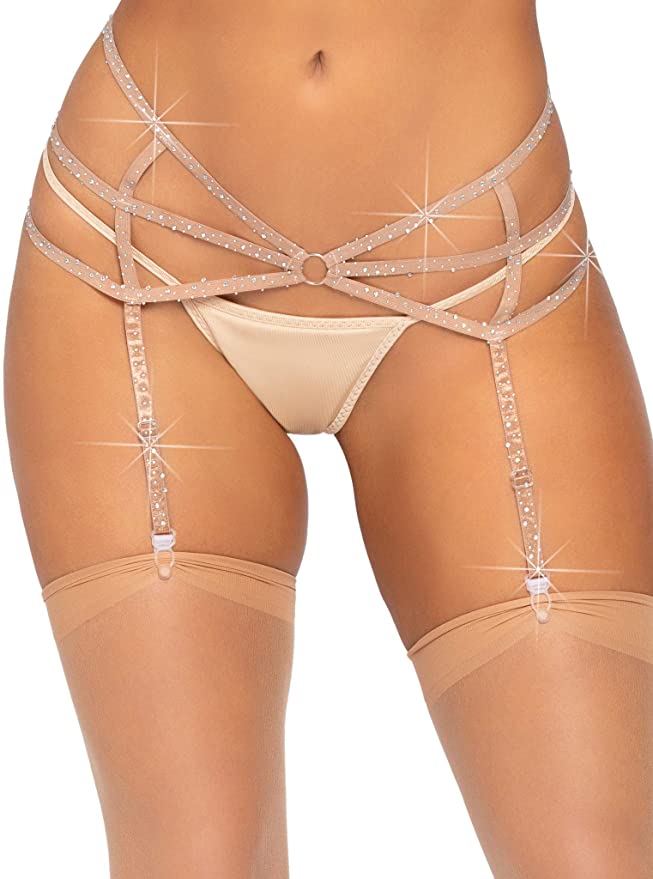 Cinturón de liga con tiras y diamantes de imitación en tonos nude