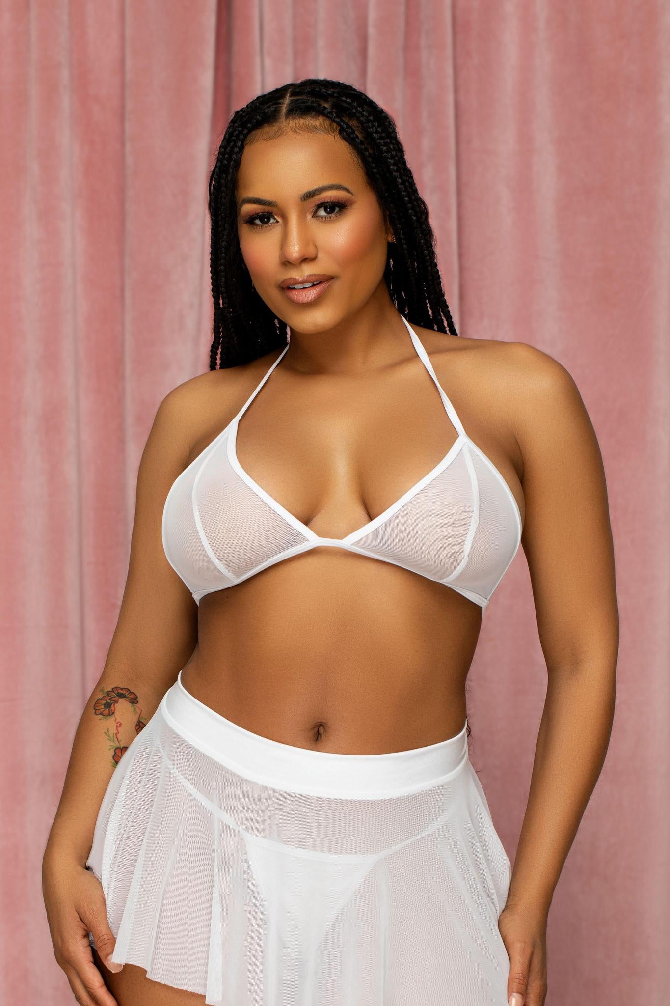 White Mesh Triangle Bikini Top