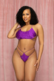 Conjunto de bikini con cuello halter y diamantes de imitación de color morado