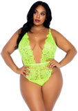 Stretch Lace Deep V-bell Sleeve Bodysuit with Robe Set