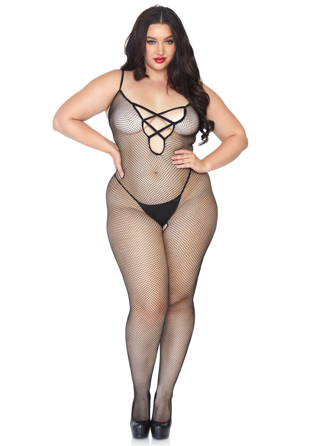 Seamless Fishnet Bodystocking W/ Criss Cross Strap