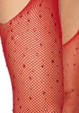 Red Rhinestone Suspender Fishnet Pantyhose